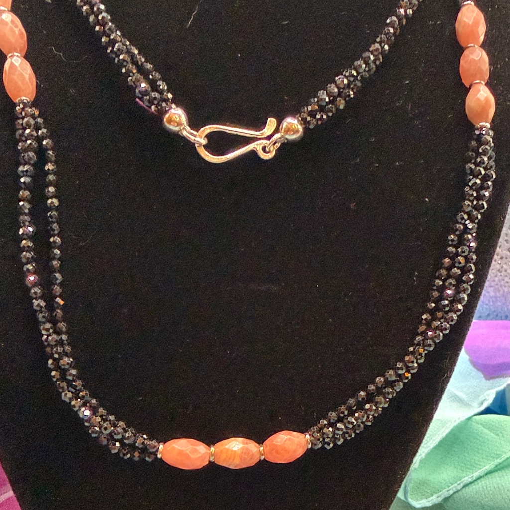 Jay King Three Strand Black Agate And Rhodochrosite 36” Necklace.